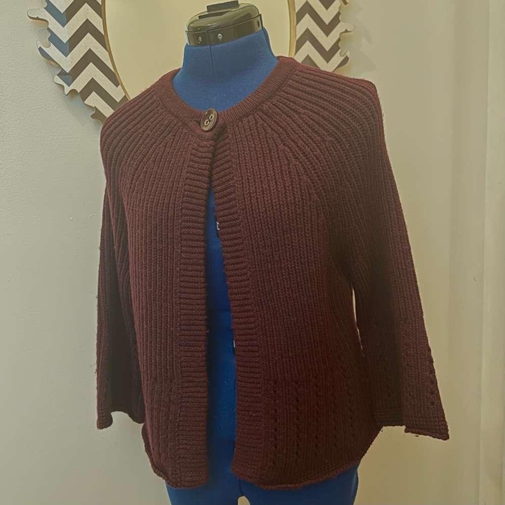 Elena Solano One-Button Cardigan, Size S, Plum 100% Merino Wool